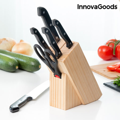 InnovaGoods Knivsæt med Knivholder af Træ (6 Dele)